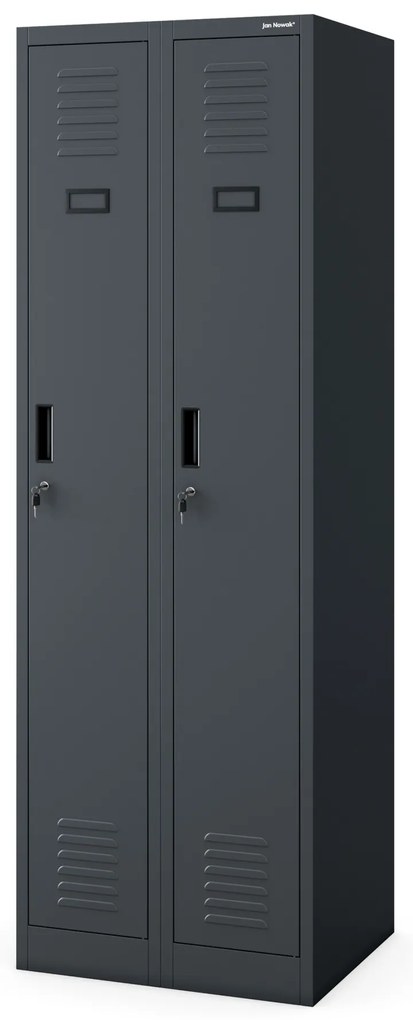 Szafka pracownicza metalowa dwukomorowa antracytowa: KACPER II, 600 x 1800 x 500 mm