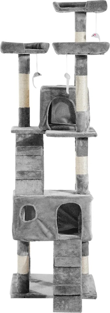 PawHut Drapak dla kota 170cm z domkiem i platformami do wypoczynku Sizalowy słupek Szary | Aosom PL