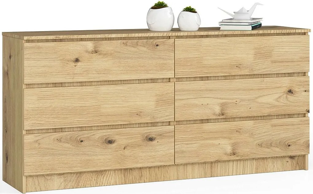 Komoda AKORD K160 Dąb Artisan 160 cm 6 szuflad kolor Dąb Artisan mat 160x40x77 cm