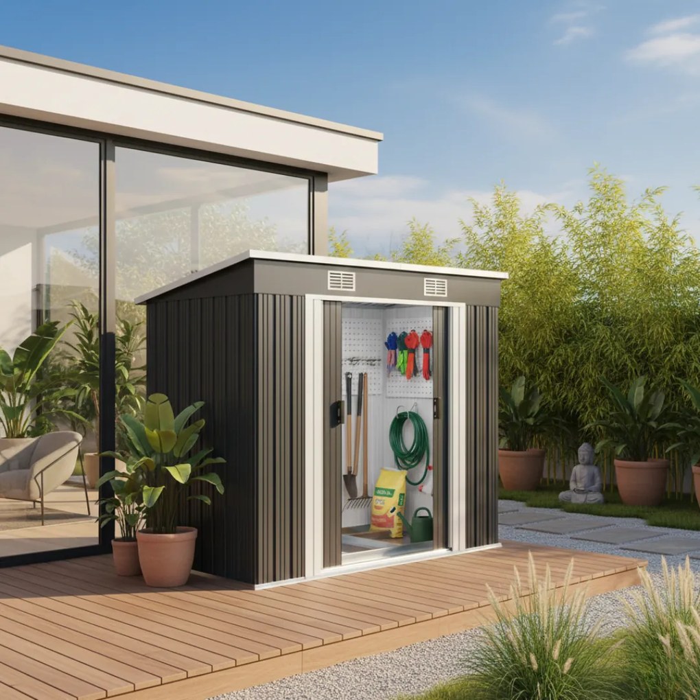 Domek narzędziowy L do ogrodu antracytowy Jurhan