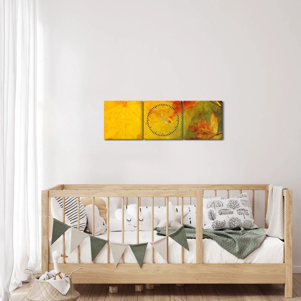 Obraz - Jesienne liście (z zegarem) (90x30 cm)