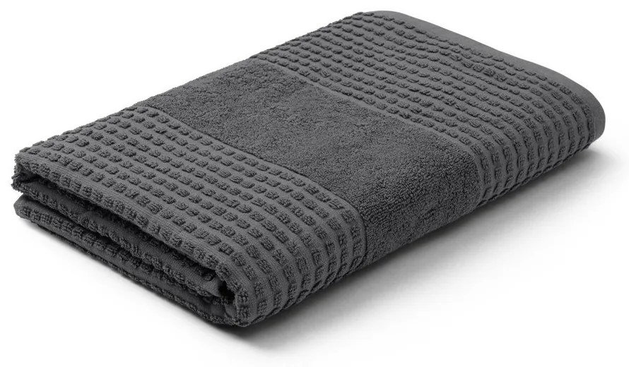 Ciemnoszary ręcznik kąpielowy z bawełny organicznej frotte 70x140 cm Check – JUNA