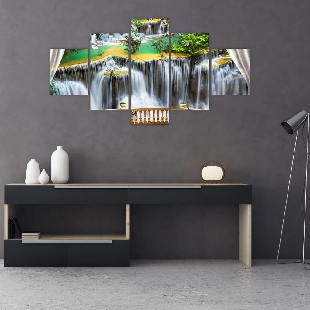 Obraz - Widok magicznych wodospadów (125x70 cm)
