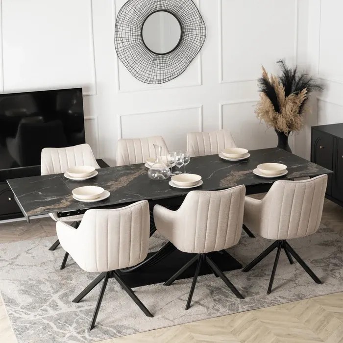 Stół Rozkładany Prostokątny IBIZA 160-240 cm Ceramiczny Czarny Marmur do Jadalni Nowoczesny Loft