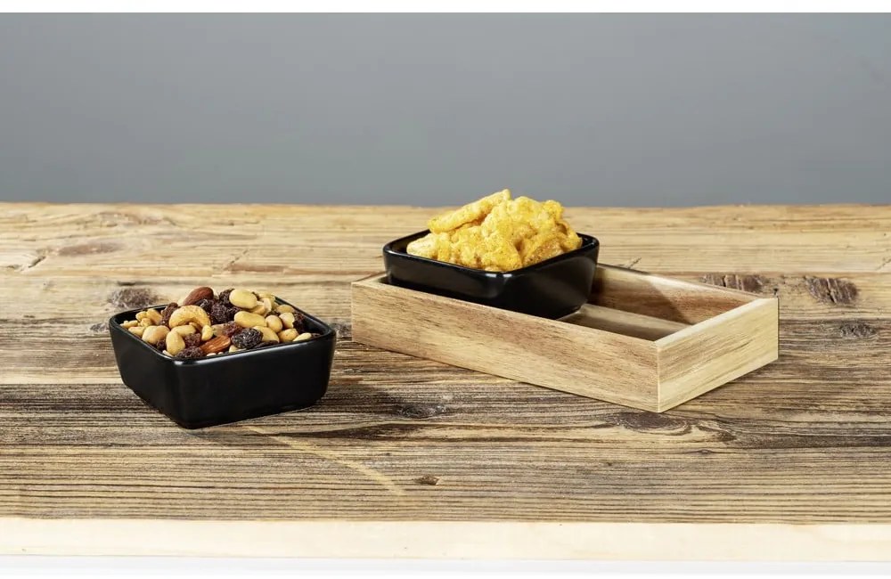 Czarne ceramiczne miski do serwowania z tacą 2 szt. Elo – Wenko