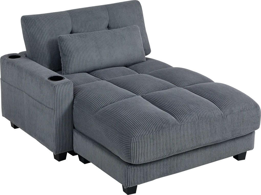 HOMCOM Sofa-łóżko z poduszką, piankowe, rozkładane, uchwyt na kubek, szary