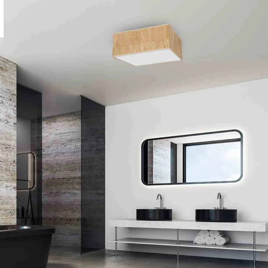 Lampa sufitowa, kwadratowa, korek, biała CORK White/Cork 3xE27