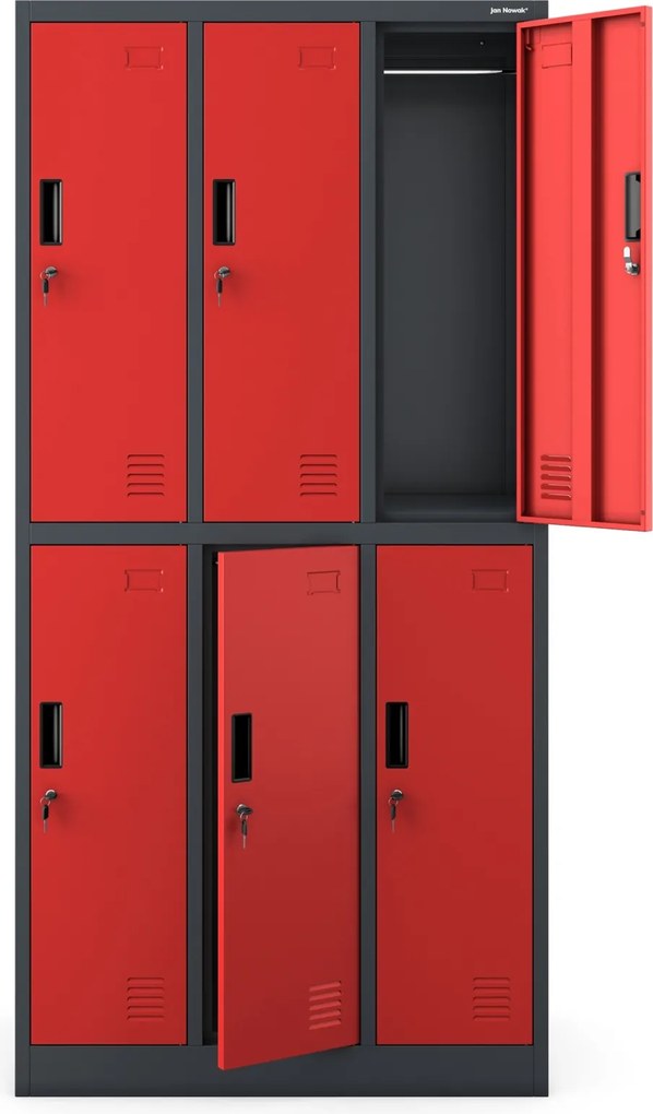Szafa szkolna 6-skrytkowa Igor 90x45x185 cm antracyt/czerwony