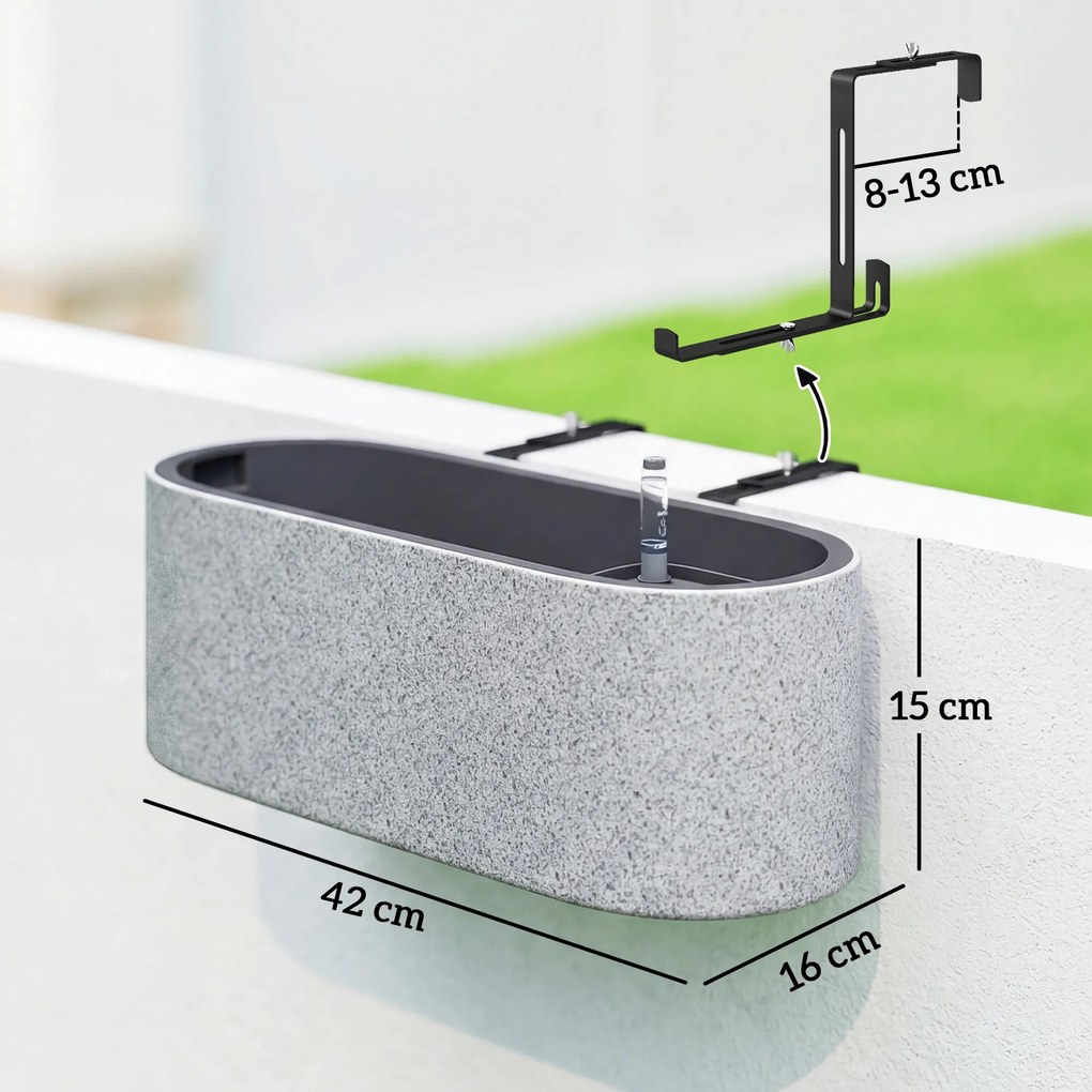 Outsunny Zestaw 2 Donic Wiszących z Systemem Drenażu i Haczykami 42 x 16 x 15 cm Jasnoszary | Aosom PL