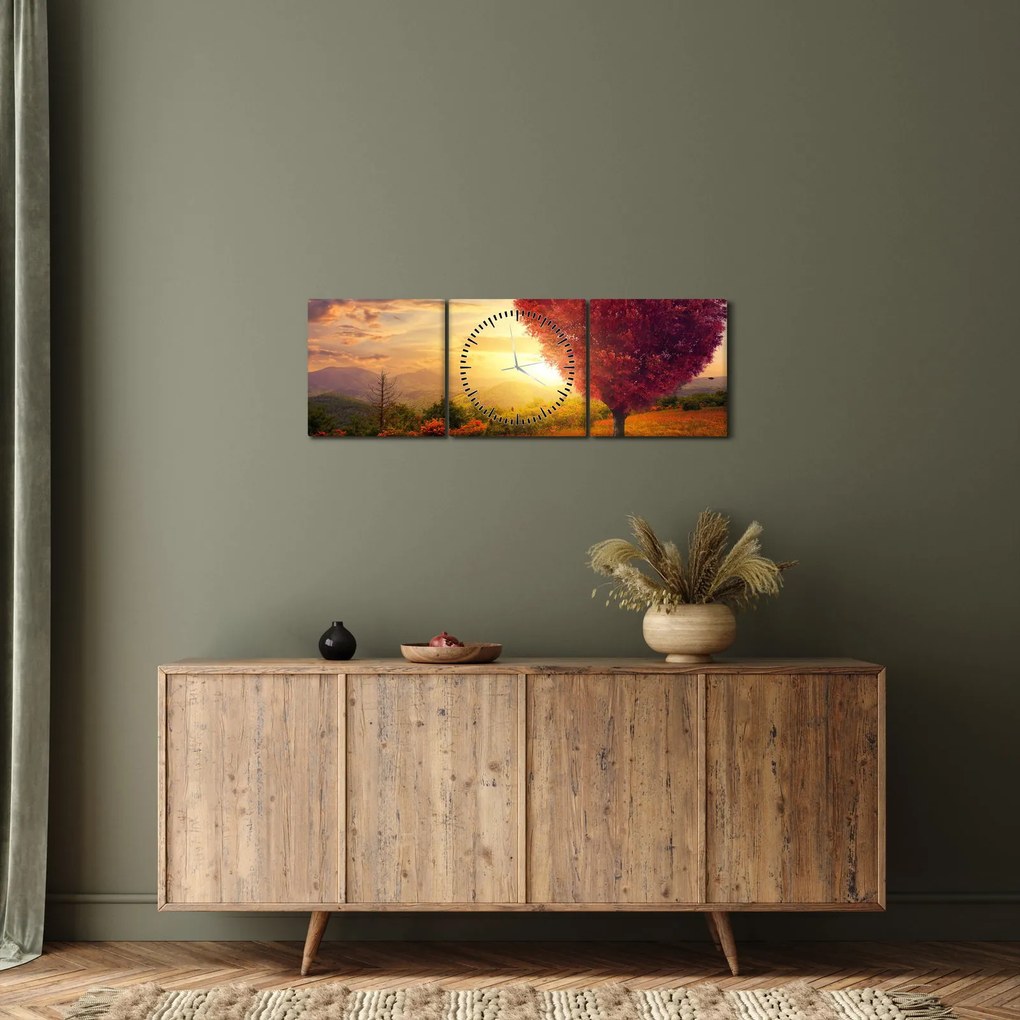 Obraz drzewa w kształcie serca (z zegarem) (90x30 cm)