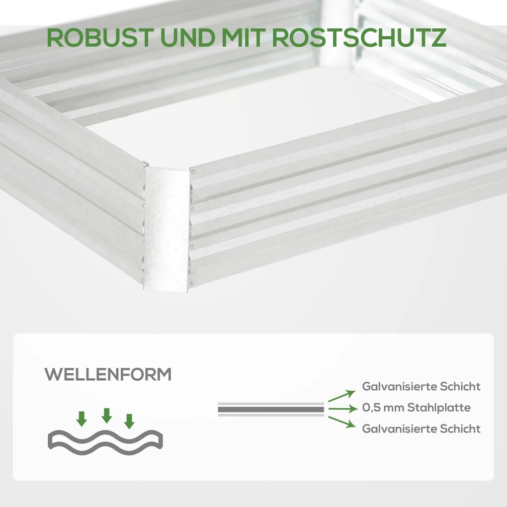 Outsunny Podwyższona grządka Ogrodowa z Ocynkowanej Stali – Idealna do kwiatów, ziół, Warzyw 120 x 90 x 30 cm