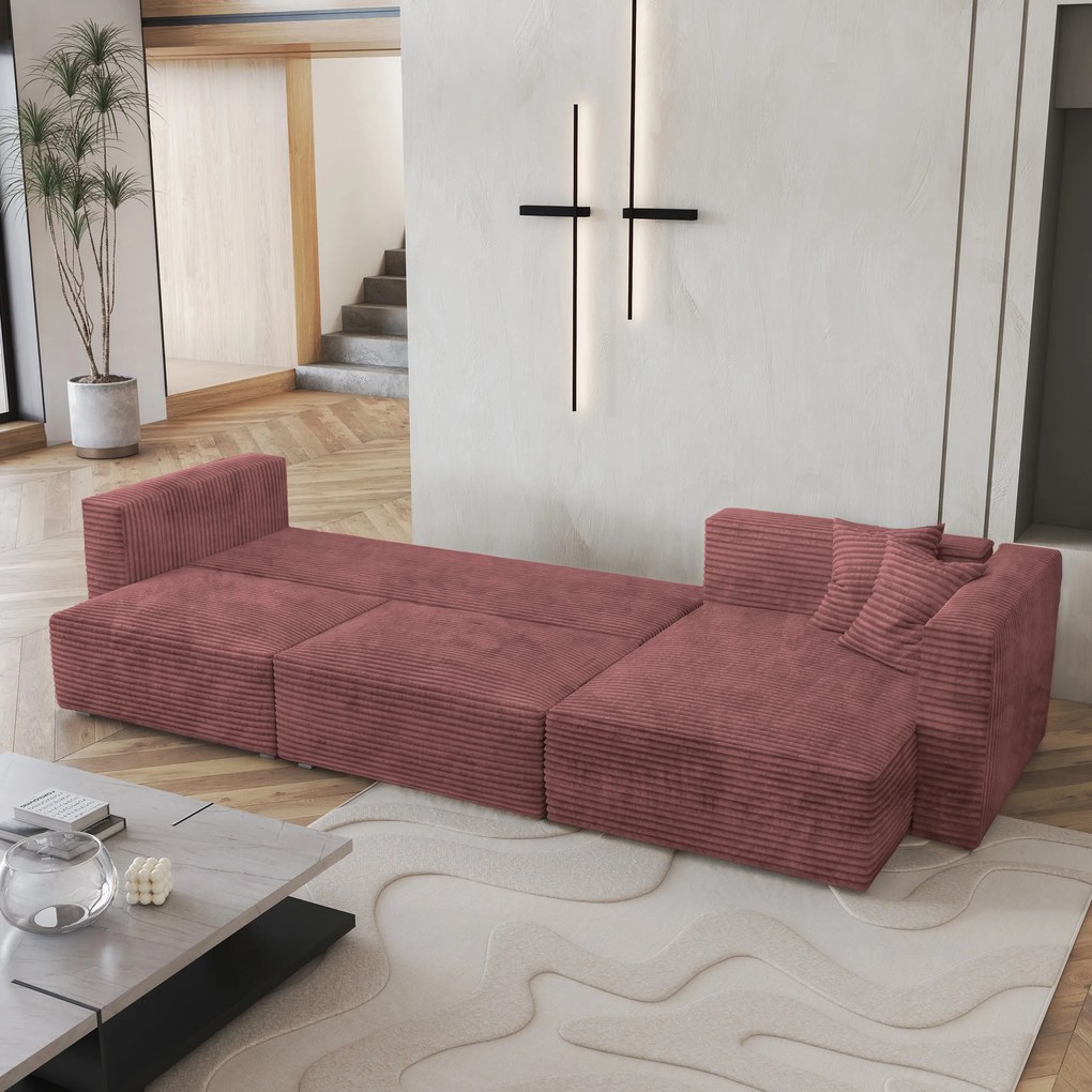 Masseno Narożnik TOLMO z funkcją spania i pojemnikiem na pościel Narozniki L, Rozkładana sofa - Pudrowy róż, TILIA 62