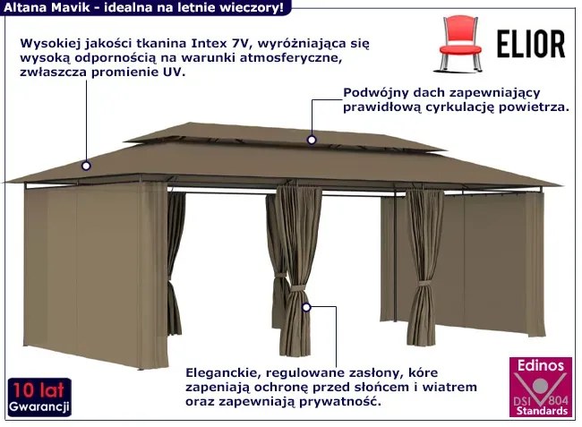 Altana ogrodowa z zasłonami taupe - Mavik