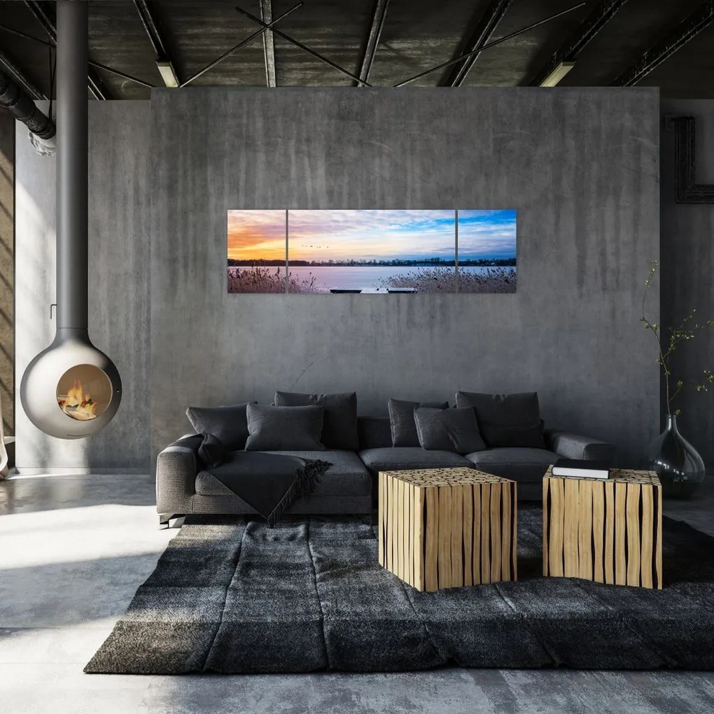 Obraz - Zamarznięte jezioro, Ełk, Mazury, Polska (170x50 cm)