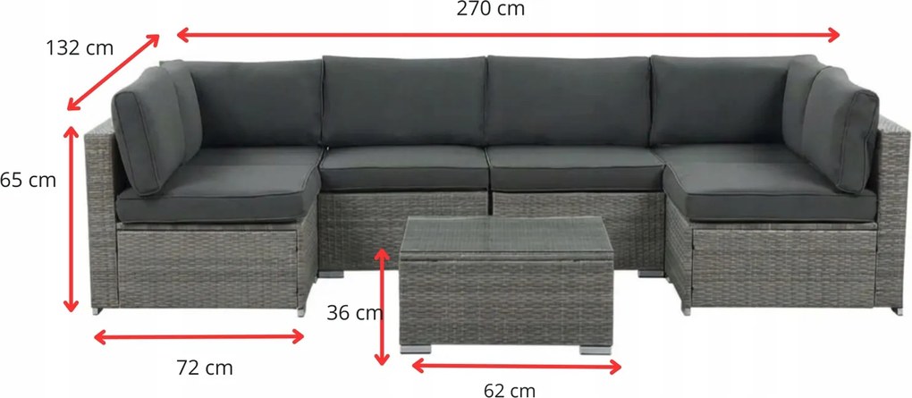 Modułowy narożnik ogrodowy Caldoro XL2501 technorattan, naturalny, poduszki szare