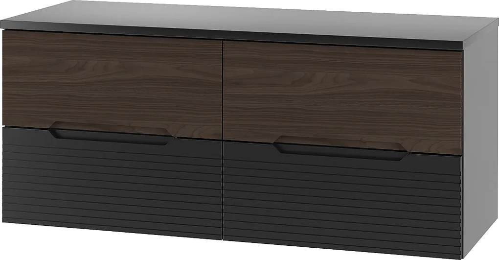 Zestaw Łazienkowy 120cm Szafka z Blatem Czarny Mat / Orzech Avella