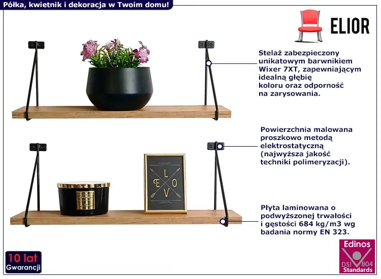 Industrialny zestaw dwóch półek ściennych dąb craft Hoksing 9X