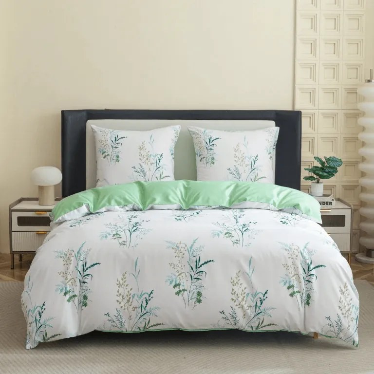 PrzytulneMieszkanie.pl PrzytulneMieszkanie.pl Pościel z mikroflanelu VERDELLE biało-zielona Rozmiar pościeli: 70 x 90 cm | 140 x 200 cm