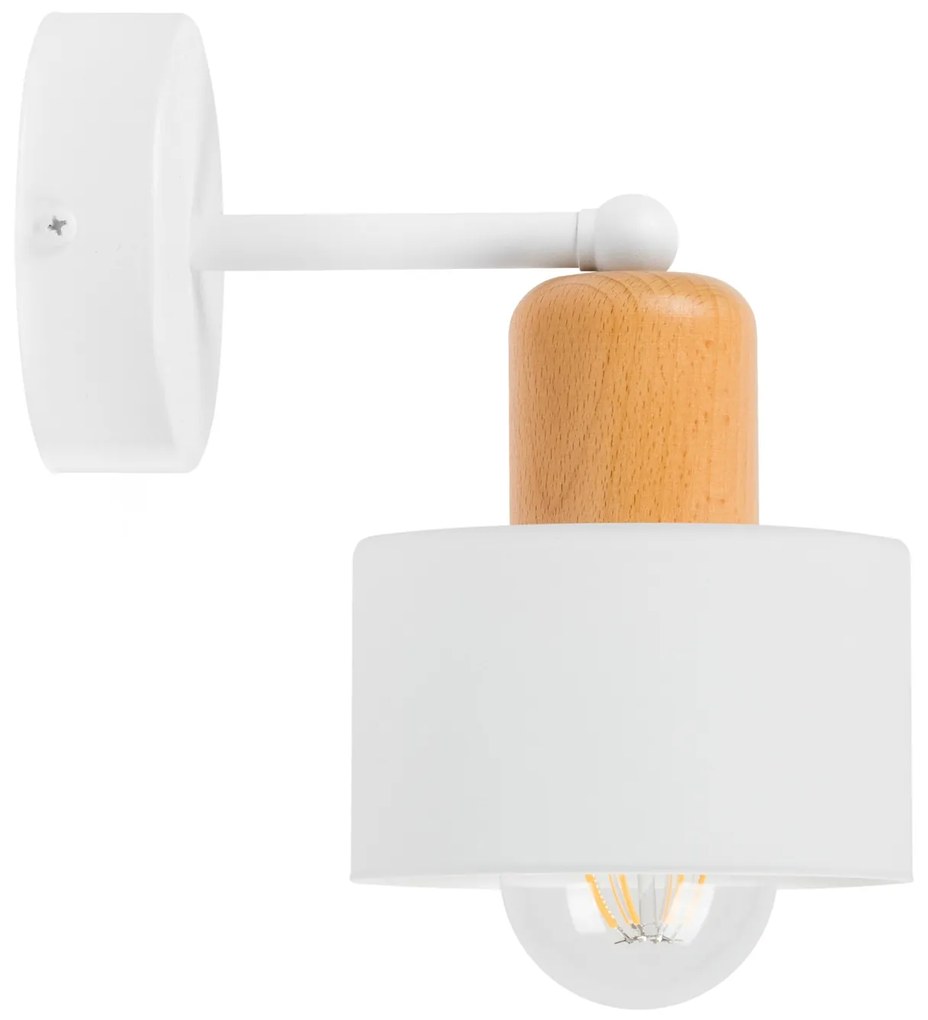 Biały kinkiet LED WD-BU1010WE jednopunktowy z metalu i drewna