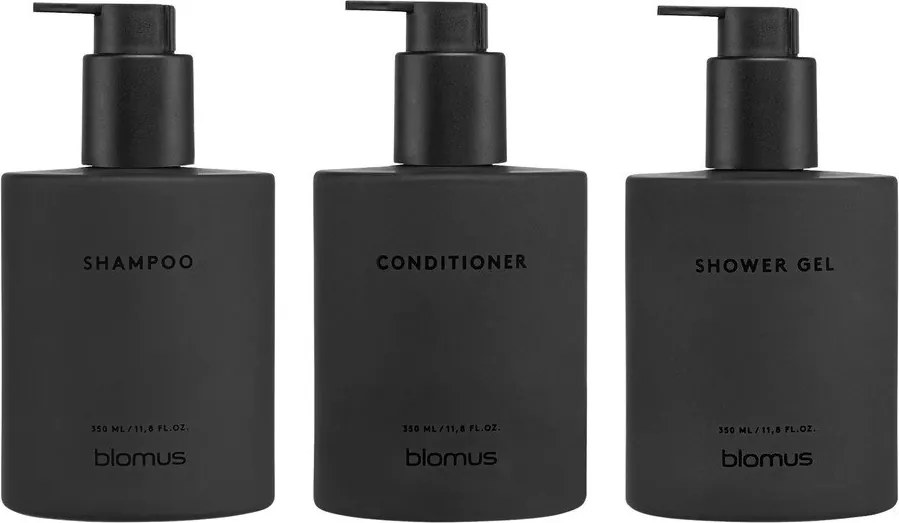 Czarne ścienne szklane dozowniki do mydła 3 szt. 350 ml Kirei – Blomus