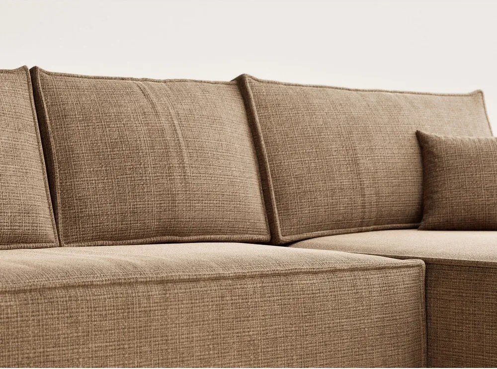 Jasnobrązowy rozkładany/ze schowkiem narożnik z tkaniny szenilowej (prawostronny/z szezlongiem) Maze – Maison de Rêve