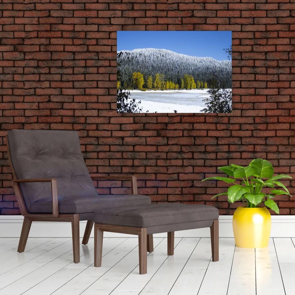 Obraz na szkle - ośnieżone góry zimą (70x50 cm)