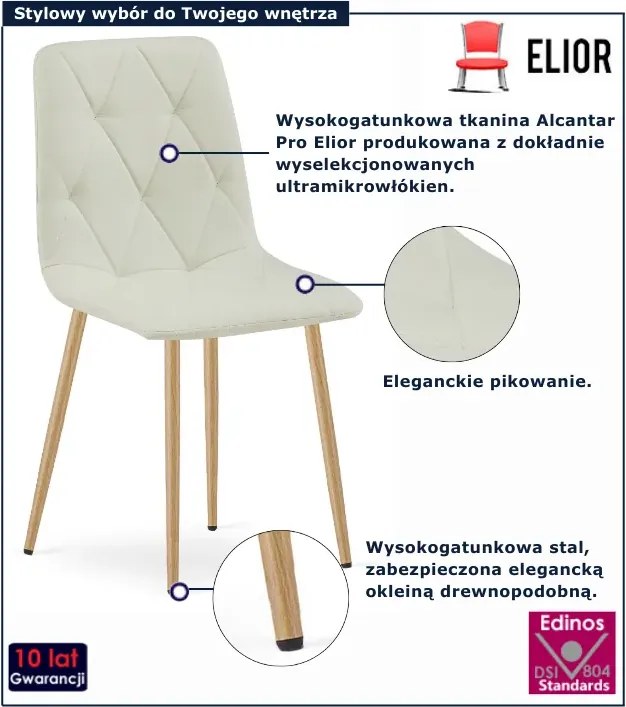 Beżowe pikowane krzesło tapicerowane na metalowych nogach K4-L23