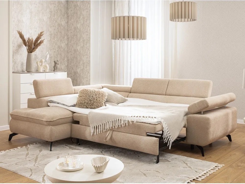 Beżowy narożnik z tkaniny szenilowej (lewostronny/w kształcie litery L) Marbeya – Ropez