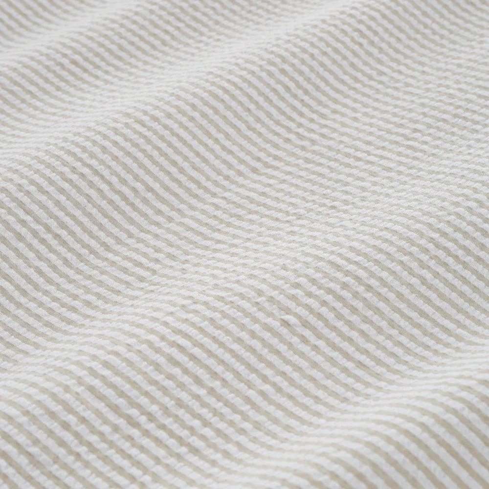 Kremowa pościel dwuosobowa z perkalu bawełnianego 3-częściowa 200x200 cm Seersucker Woven Stripe – Bianca