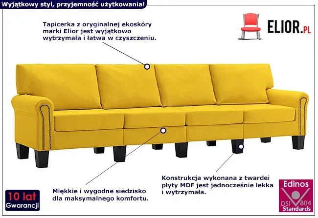 Czteroosobowa żółta sofa - Alaia 4X