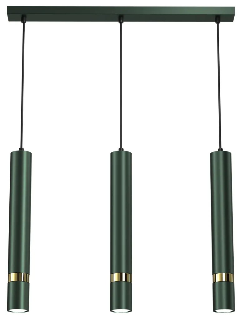 Lampa wisząca JOKER GREEN/GOLD 3xGU10,na listwie zielona, złota, potrójna, tuba