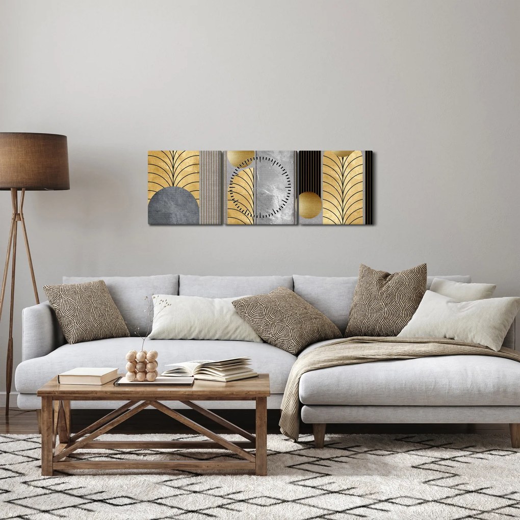 Obraz - Złote dekory (z zegarem) (90x30 cm)