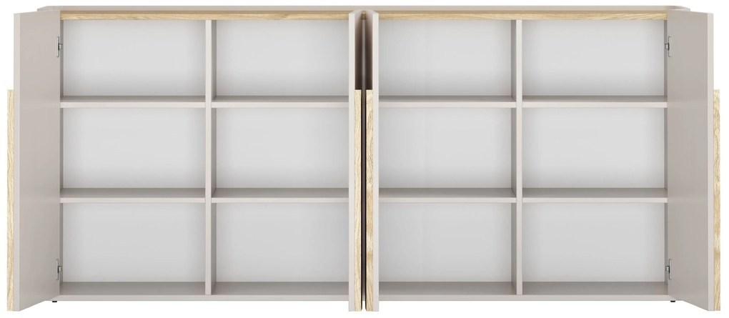 Komoda Amilio 200 cm czterodrzwiowa - kaszmir / dąb olejowany / uchwyty dąb jasny