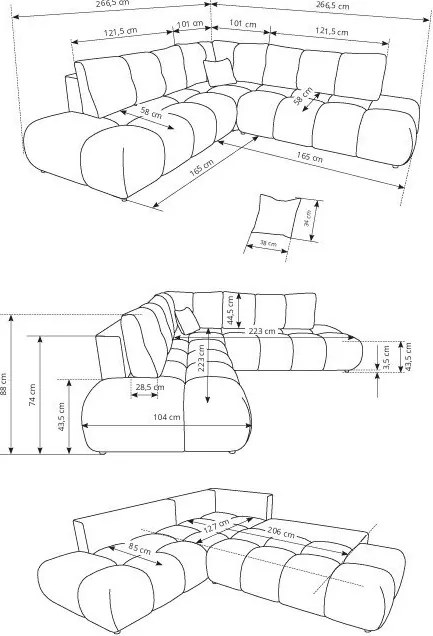 Masseno Narożnik DUCA z funkcją spania i pojemnikiem na pościel Narozniki L, Rozkładana sofa - Grafitowy, PERFECT HARMONY 02