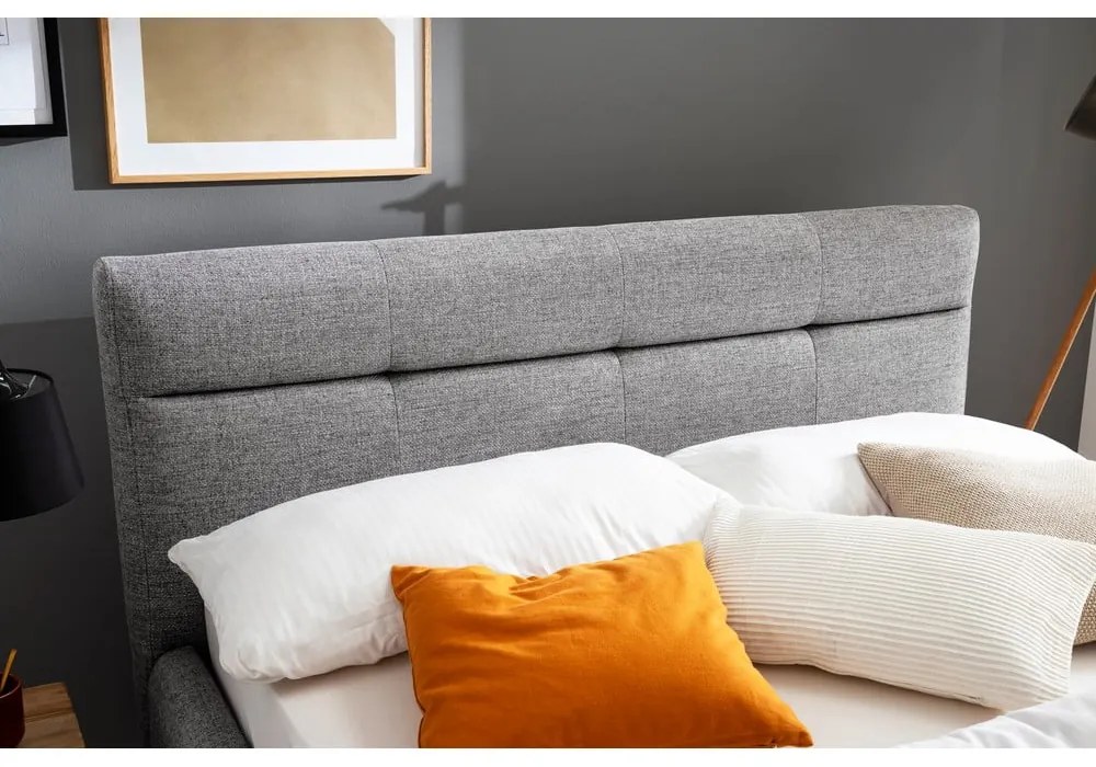Szare tapicerowane łóżko dwuosobowe ze schowkiem ze stelażem 180x200 cm Lotte – Meise Möbel