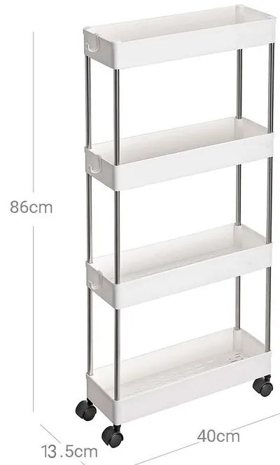 SongmicsHome Regał na kółkach SLIM, 4 poziomy, 13,5x40x86cm, biała