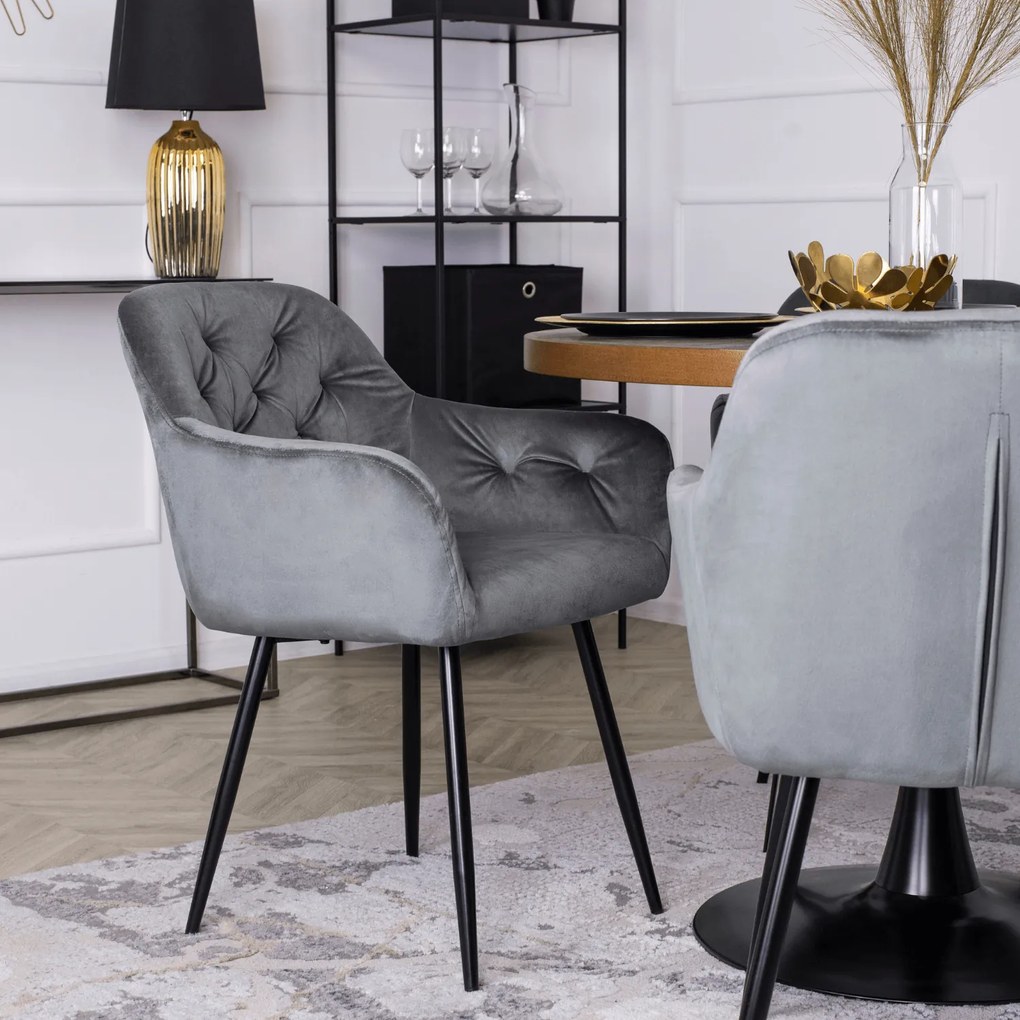 Krzesło Tapicerowane do Salonu VIKI Szare Welurowe Nowoczesne Loft