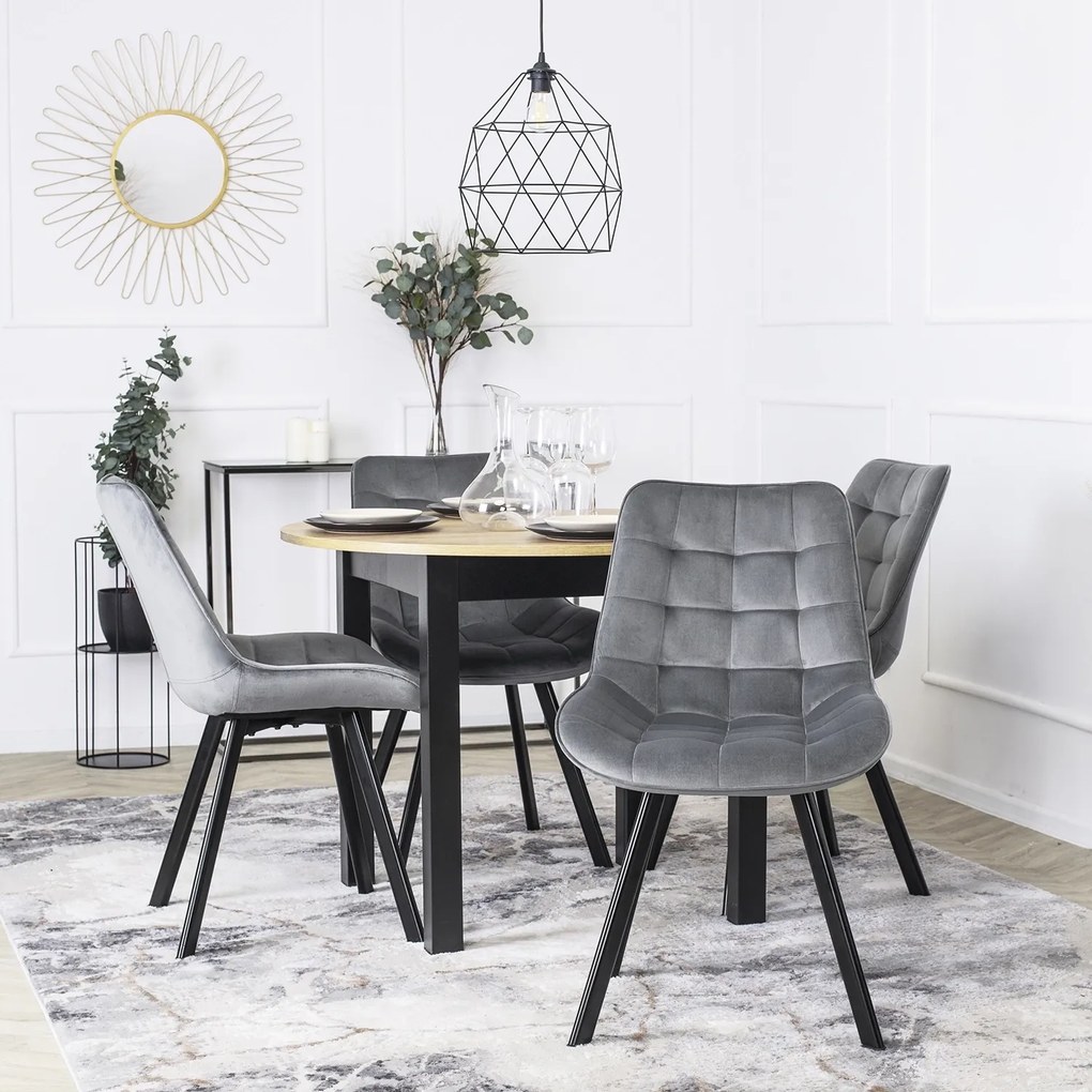 Zestaw 4x Krzesło Tapicerowane RICK do Salonu Szare Welurowe Nowoczesne Loft