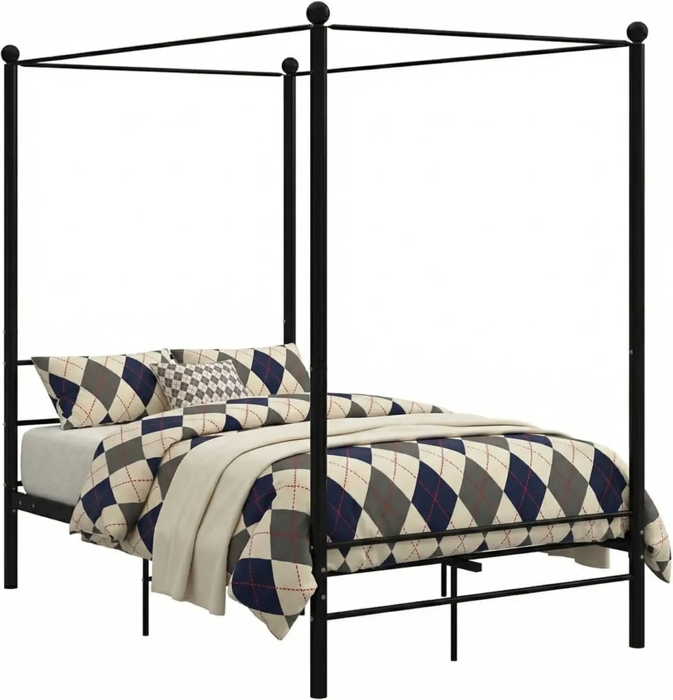 Czarne metalowe łóżko z baldachimem 140x200 cm P8-B34