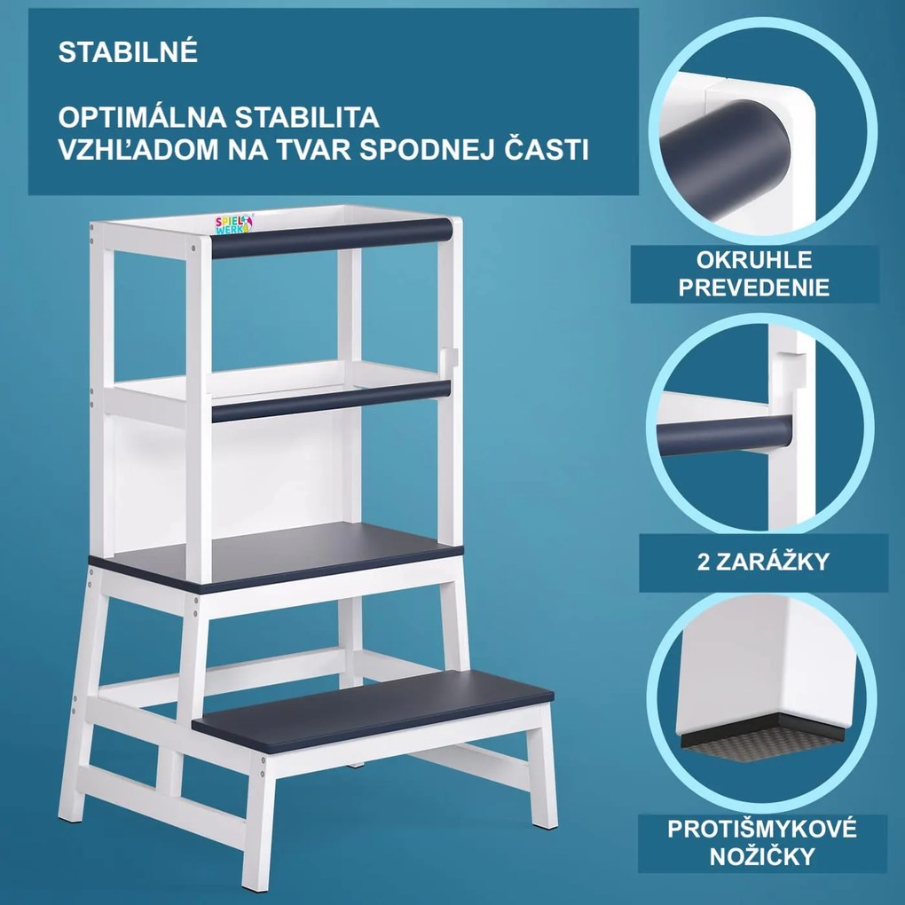 Spielwerk Wieża edukacyjna PLAY z drewna sosnowego, 93x56x49, biała/antracyt