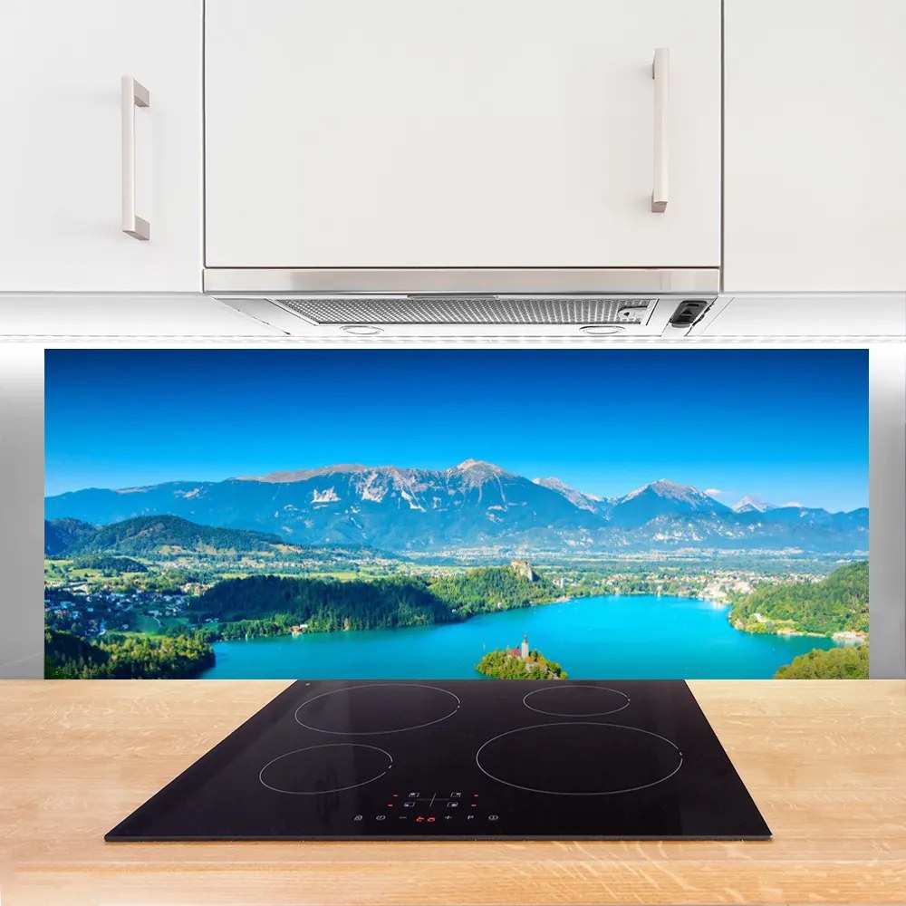 Panel Szklany do Kuchni Odbicie Szczytów w Jeziorze