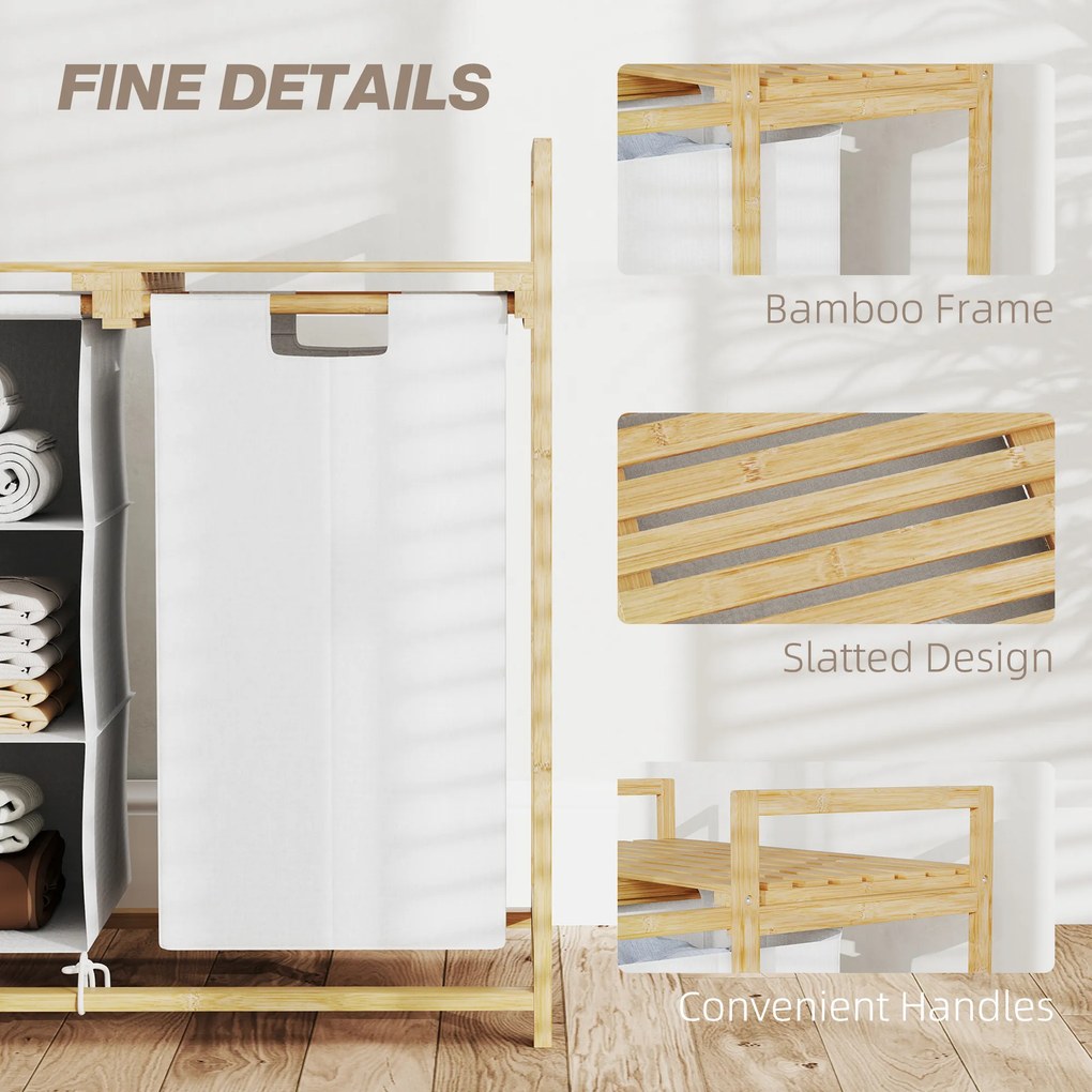 HOMCOM Kosz na pranie bambusowy z pojemnikiem szuflada materiałowy worek 70x36x70 cm do łazienki organizer na bieliznę drewno | Aosom PL
