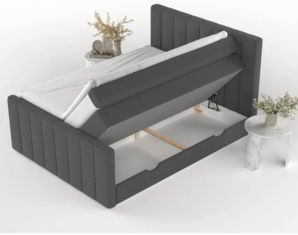 Szare łóżko boxspring ze schowkiem 200x200 cm Ruby – Maison de Rêve