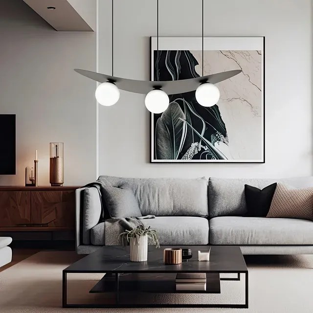 Loftowa lampa wisząca z mlecznymi kloszami - D123 T7-A87