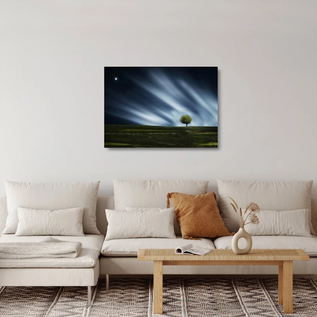 Obraz na szkle zorzy polarnej nad wrzosowiskami (70x50 cm)