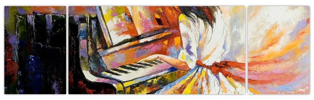 Obraz - Kobieta grająca na pianinie (170x50 cm)