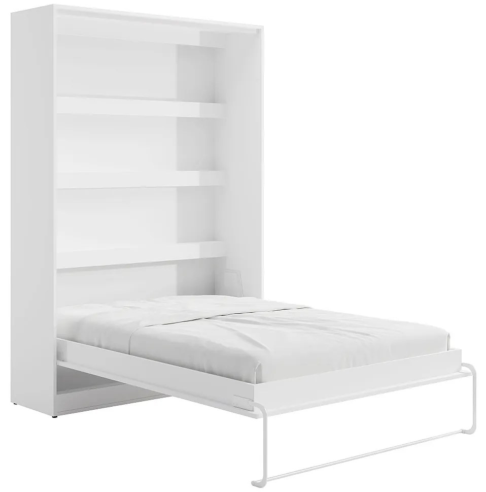 Łóżko chowane w szafie 140 × 200 cm – Otwieranie pionowe manualne – oświetlenie LED – Białe –  RAPILI