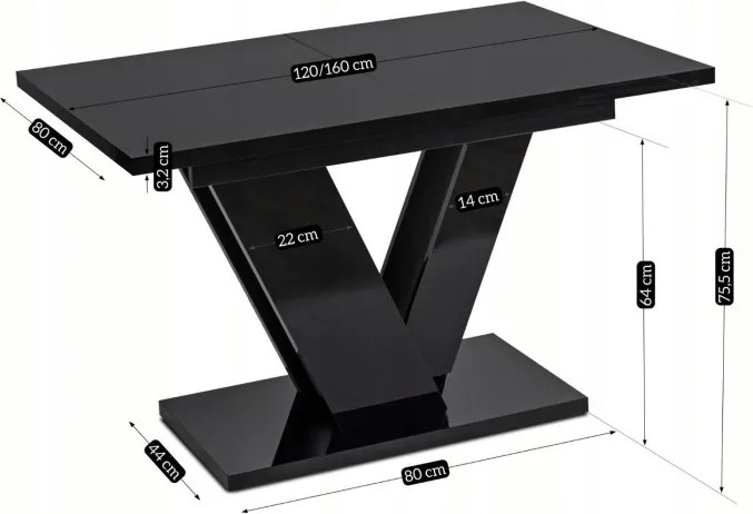 Stół Prostokątny Rozkładany CLARK 120-160 cm Czarny Połysk Glamour