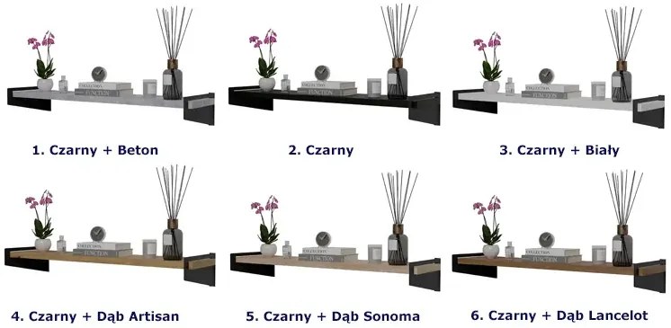 Industrialna półka ścienna czarny + dąb artisan Marea