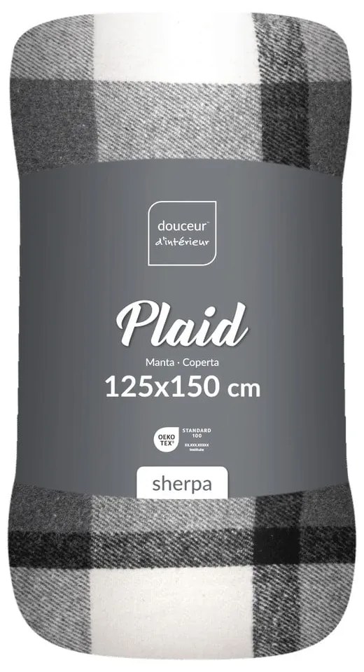 Szary koc z materiału sherpa 125x150 cm Ecossais – douceur d'intérieur